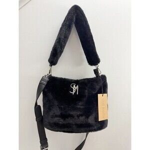 STEVE MADDEN Faux Fur Shoulder Bag Black BVANI NWT